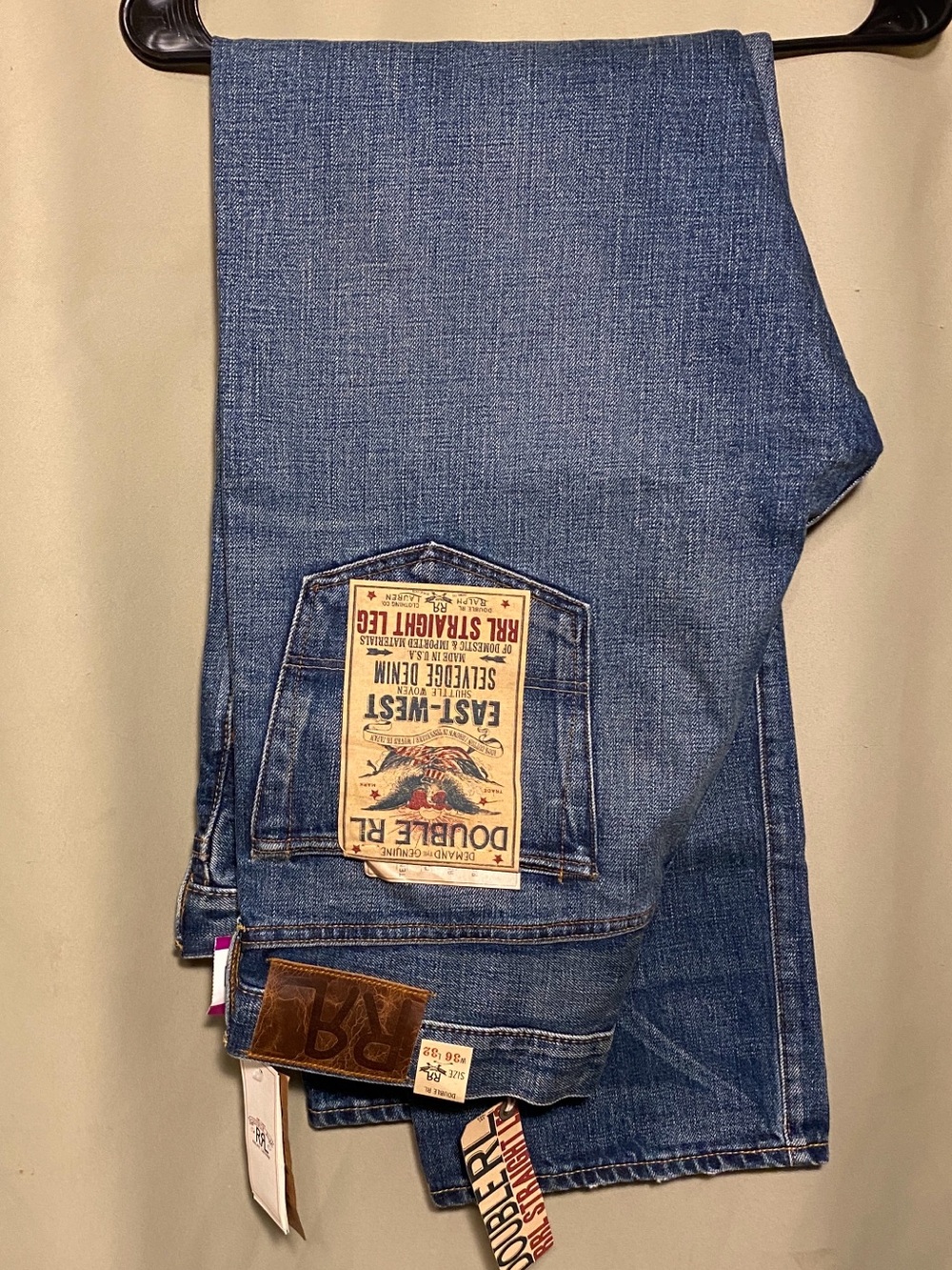Ralph Lauren Double RL Men's East-West SELVEDGE DENIM RRL Straight Leg 36x32 NWT